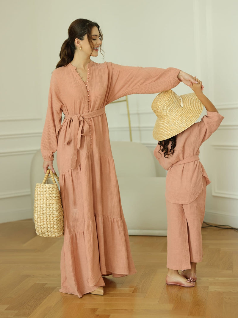 Mini Ophelia Pastel Pink Muslin Co Ord Set