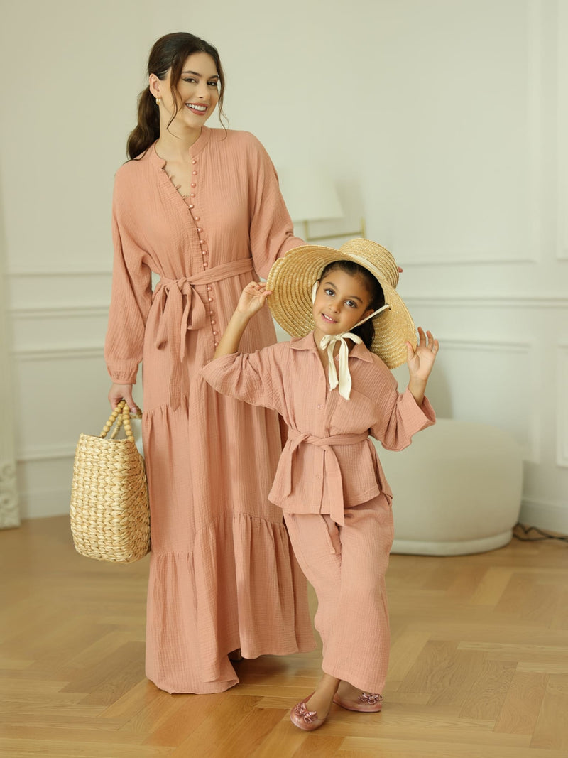 Mini Ophelia Pastel Pink Muslin Co Ord Set