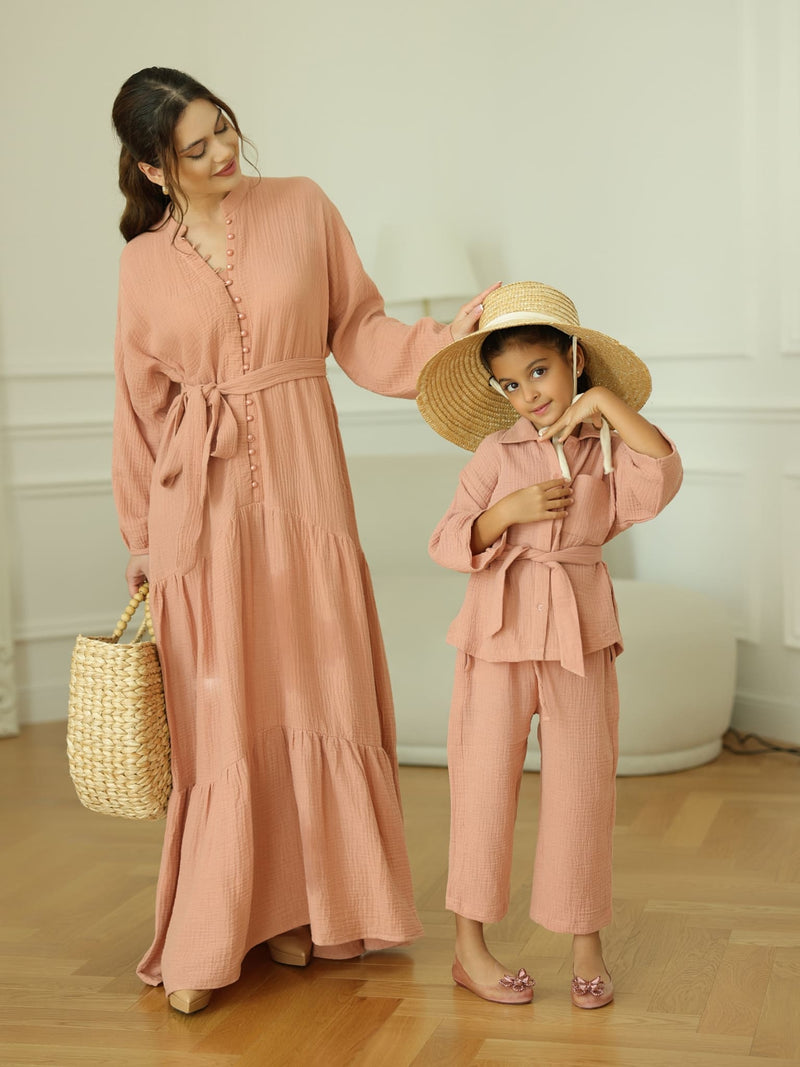 Mini Ophelia Pastel Pink Muslin Co Ord Set