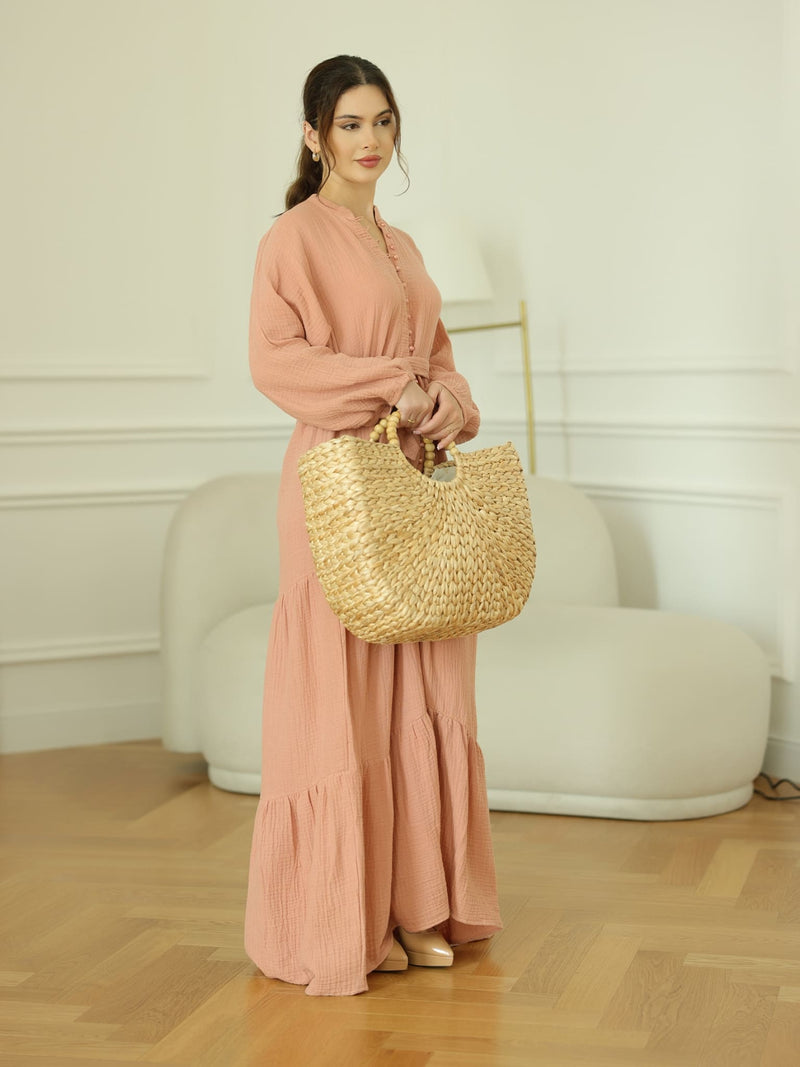 Ophelia Pastel Pink Muslin Long Dress