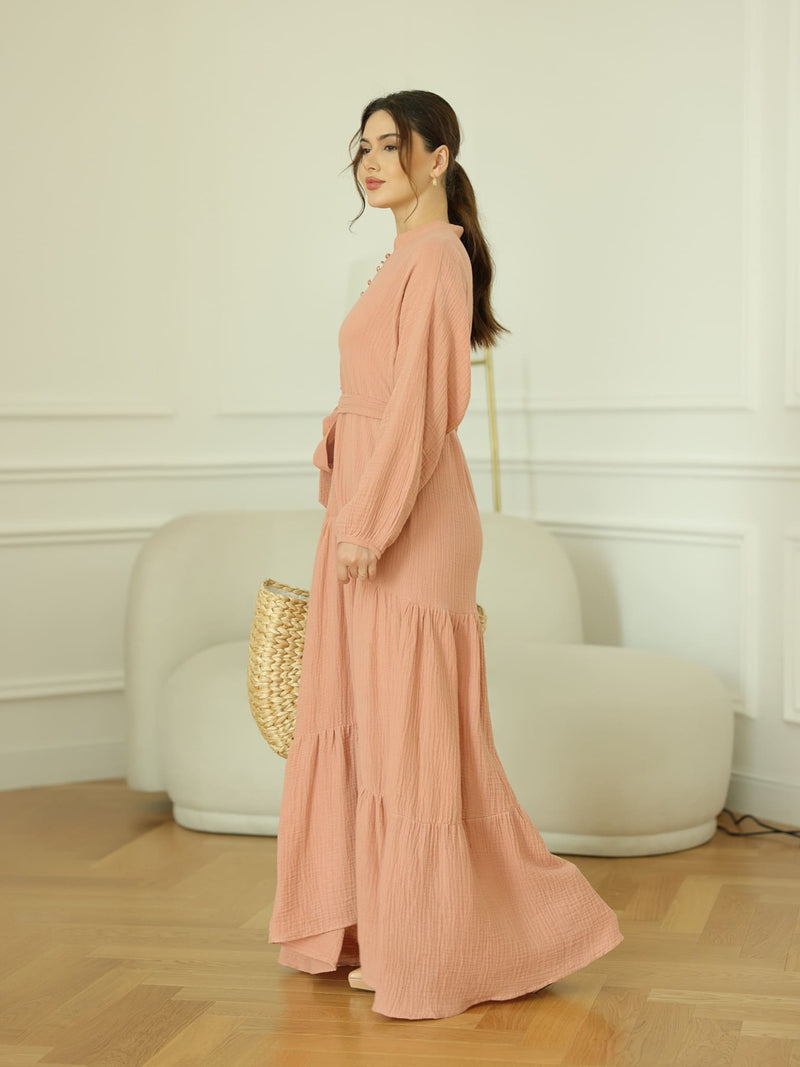 Ophelia Pastel Pink Muslin Long Dress