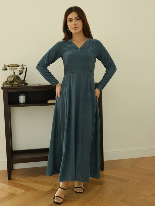 Aphira Smoky Blue Velvet Dress