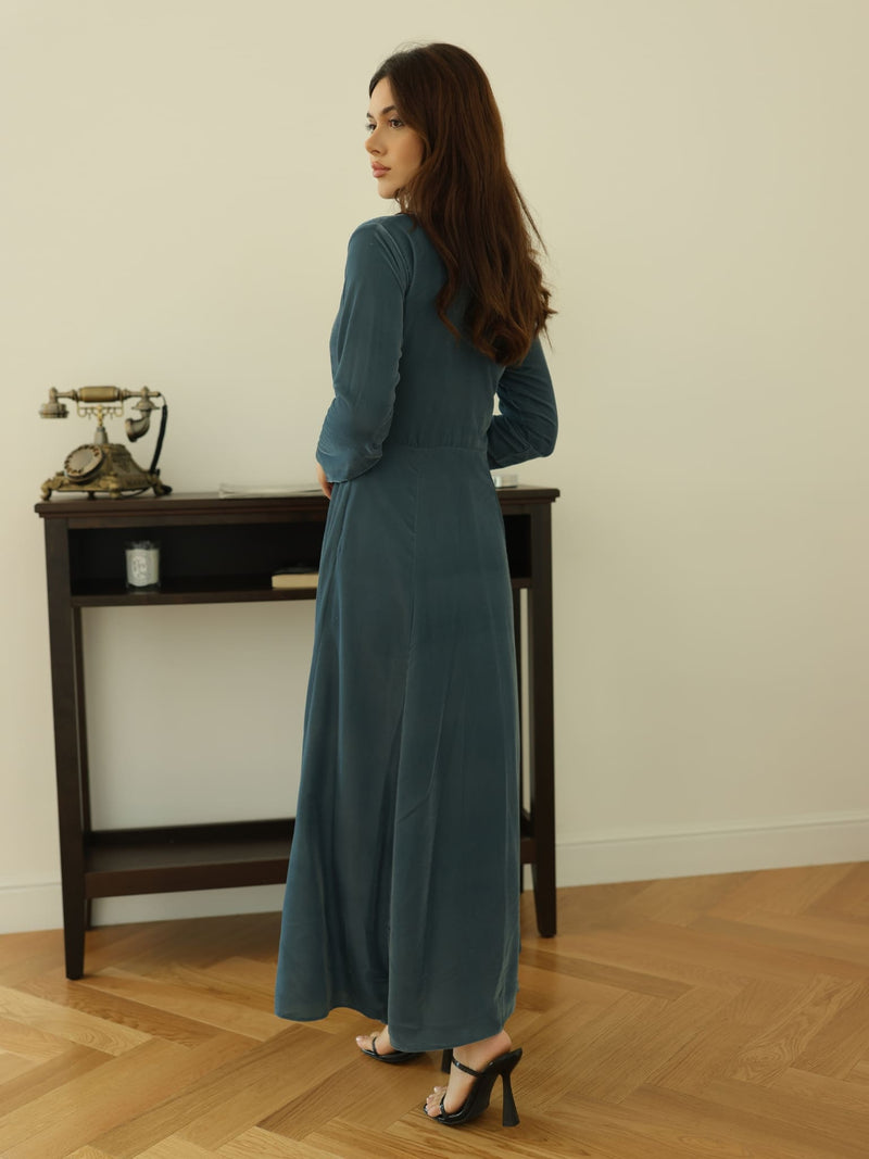 Aphira Smoky Blue Velvet Dress
