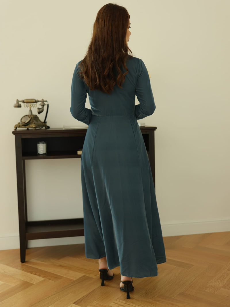 Aphira Smoky Blue Velvet Dress
