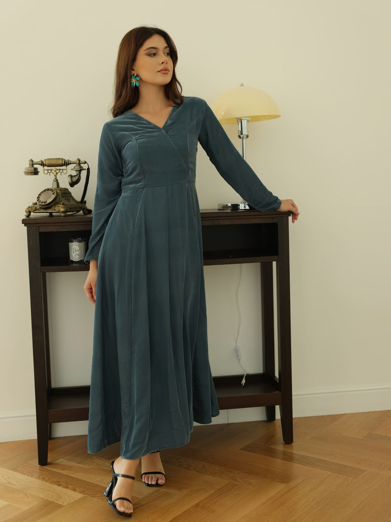 Aphira Smoky Blue Velvet Dress