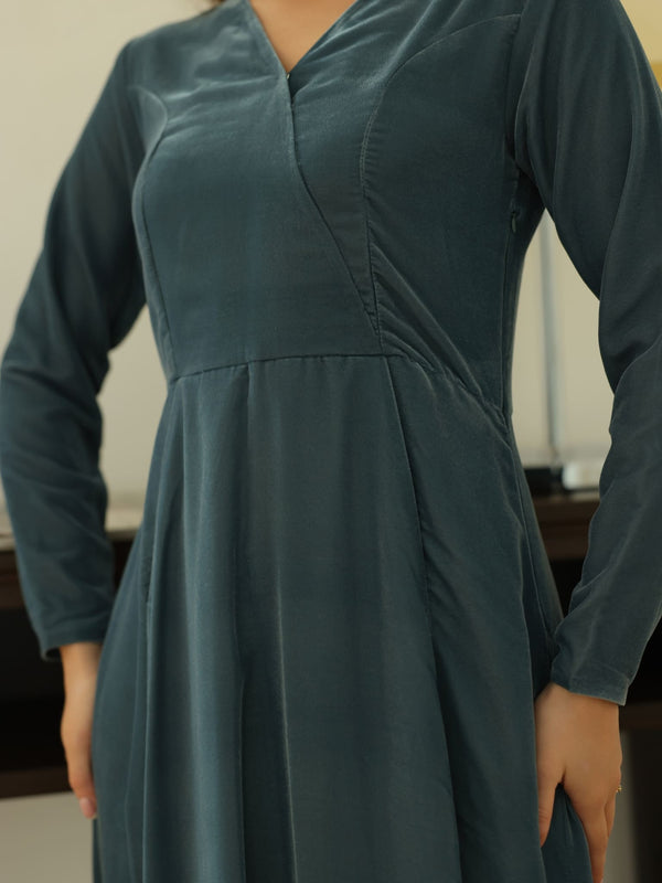 Aphira Smoky Blue Velvet Dress