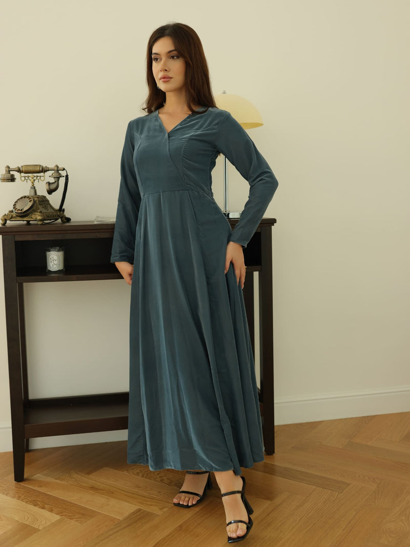 Aphira Smoky Blue Velvet Dress