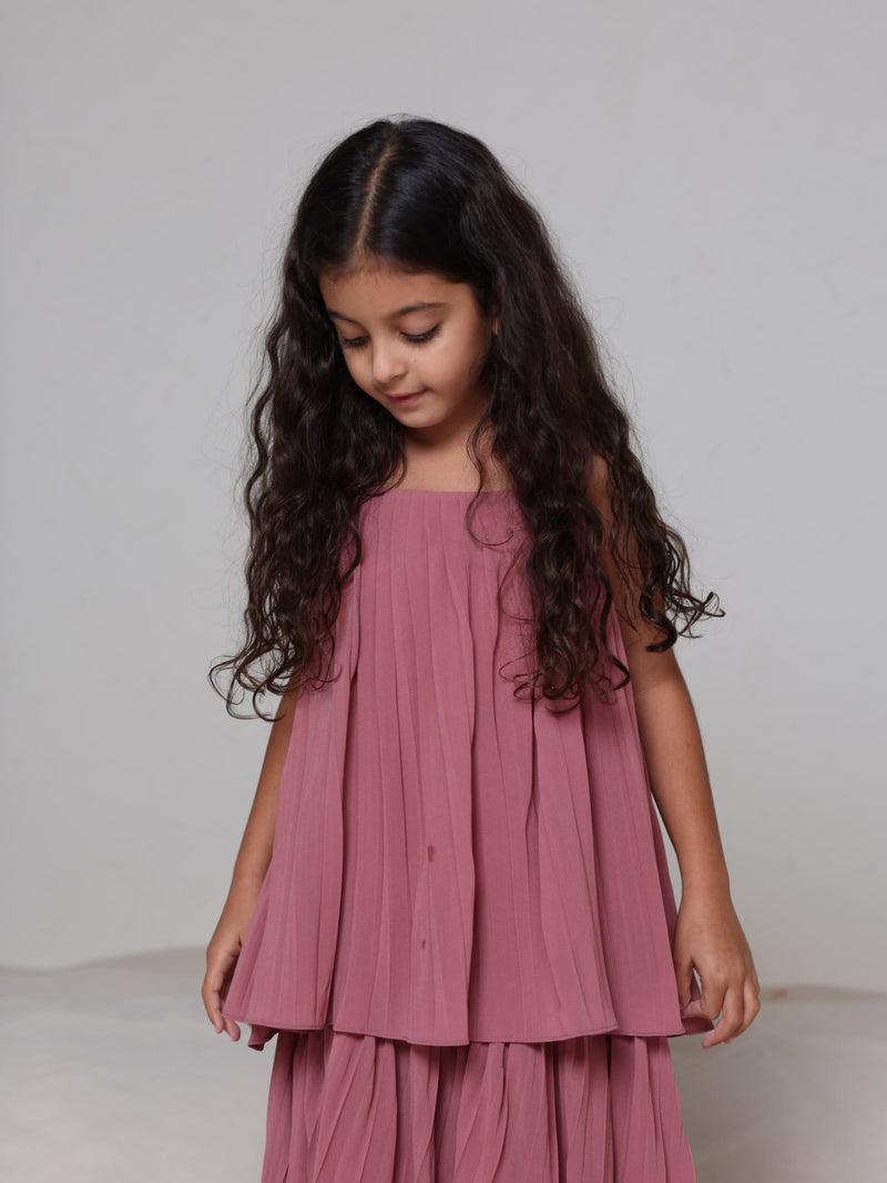 Mini Celestine Pink Pleated Dress For Girls