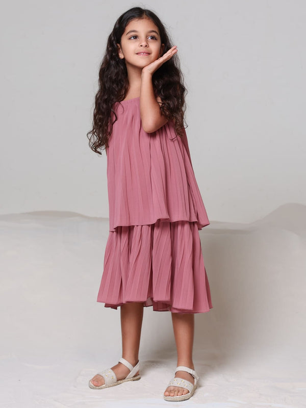Mini Celestine Pink Pleated Dress For Girls