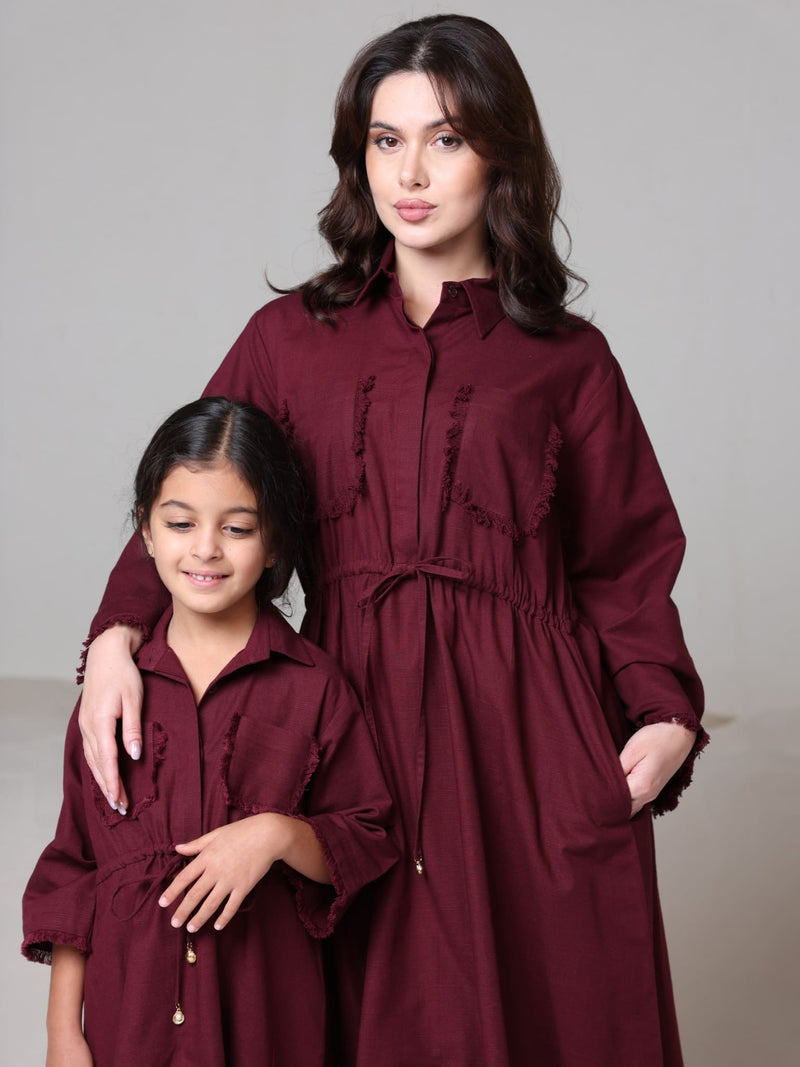 Noelle Maroon Fringe Long Dress