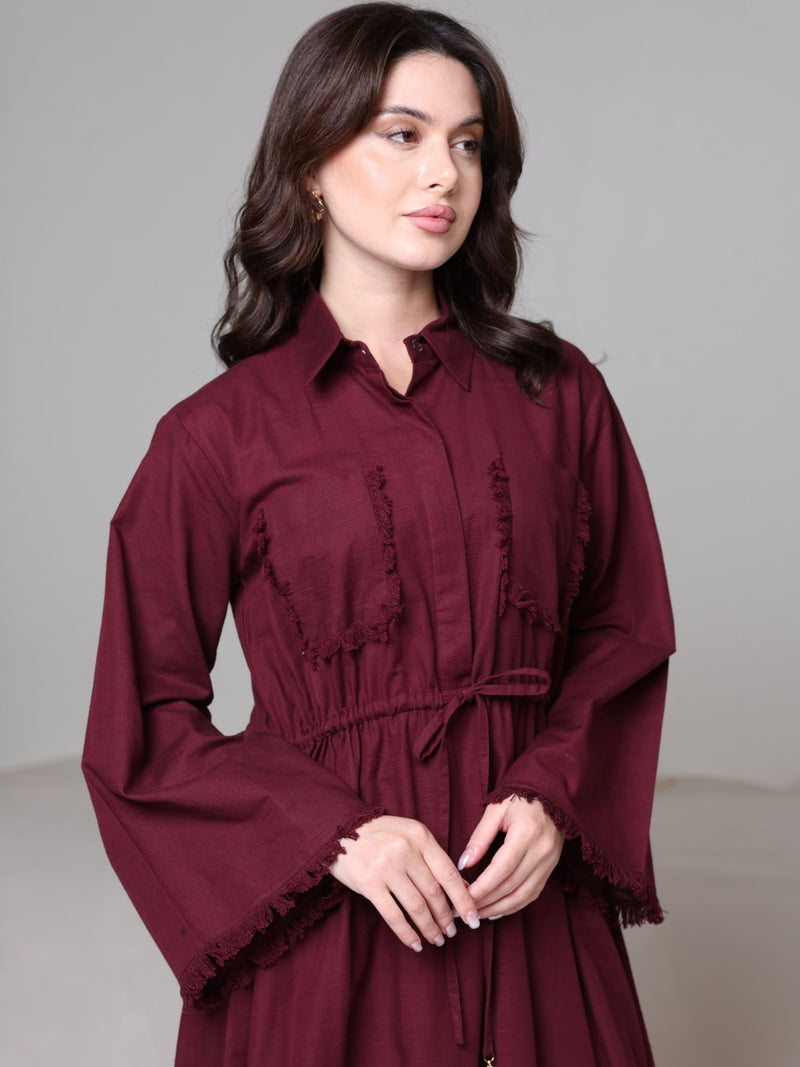 Noelle Maroon Fringe Long Dress