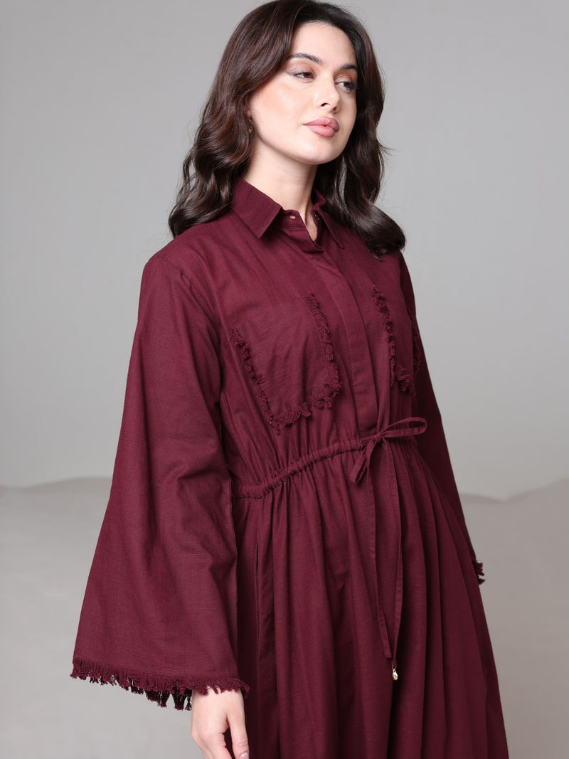 Noelle Maroon Fringe Long Dress