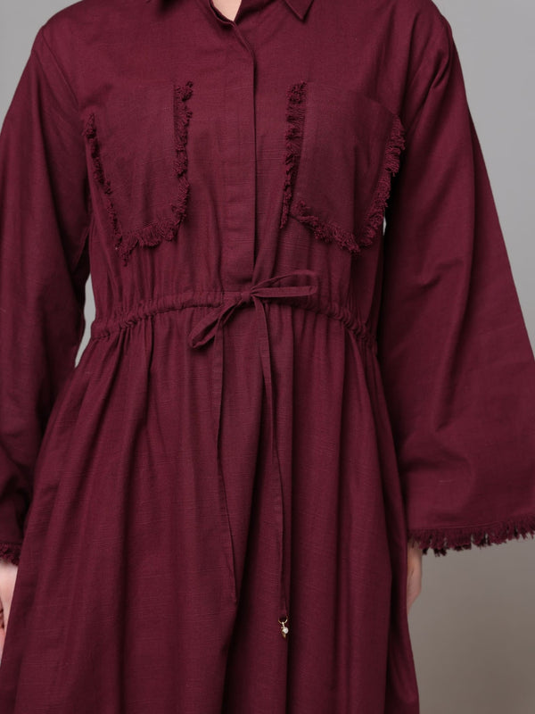 Noelle Maroon Fringe Long Dress