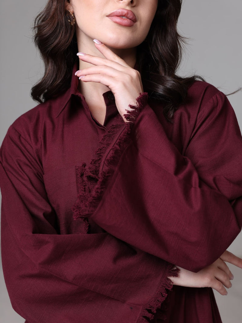 Noelle Maroon Fringe Long Dress