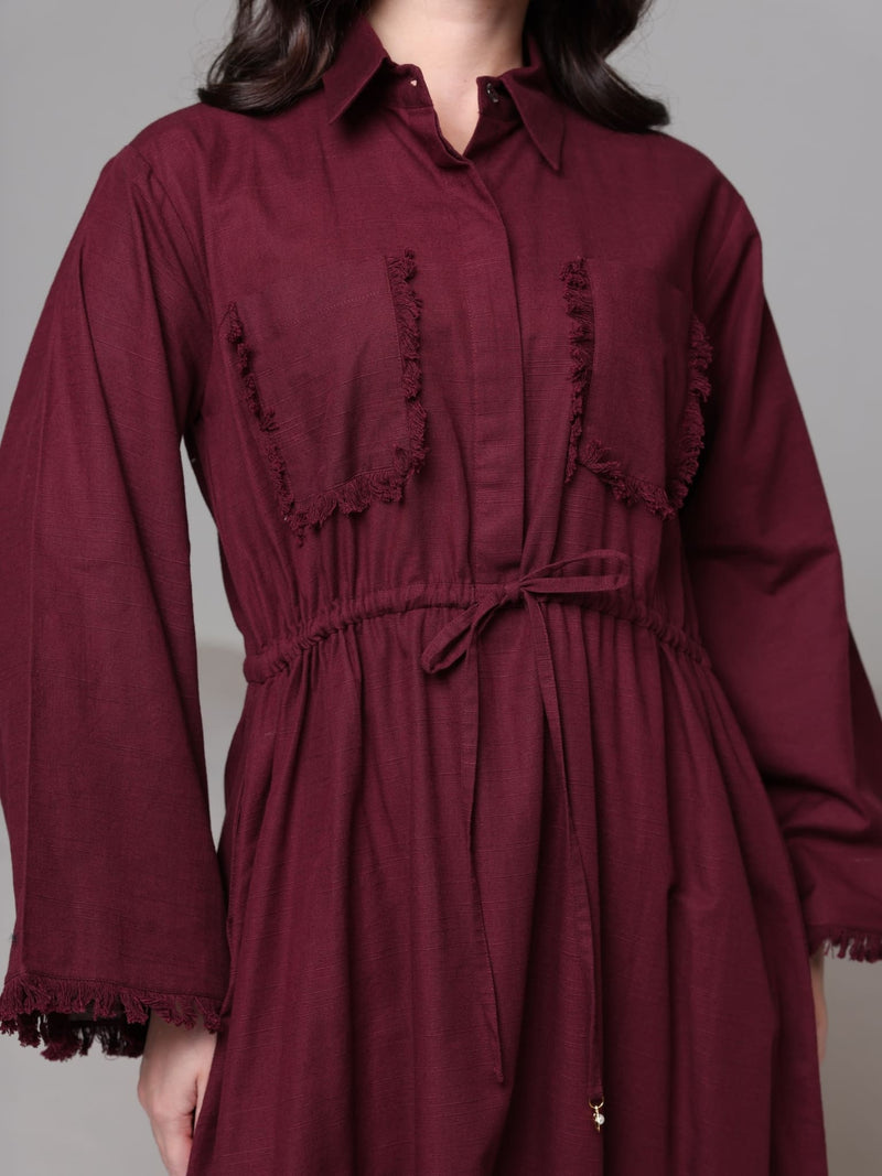 Noelle Maroon Fringe Long Dress