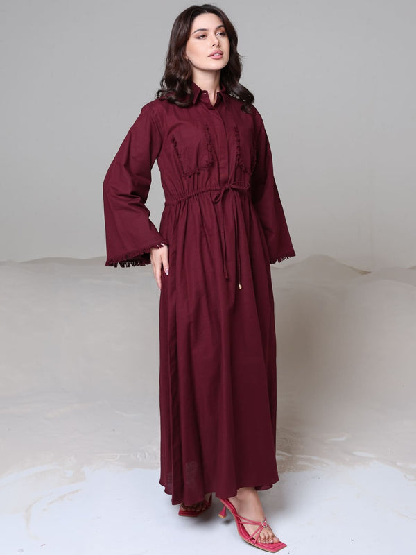 Noelle Maroon Fringe Long Dress