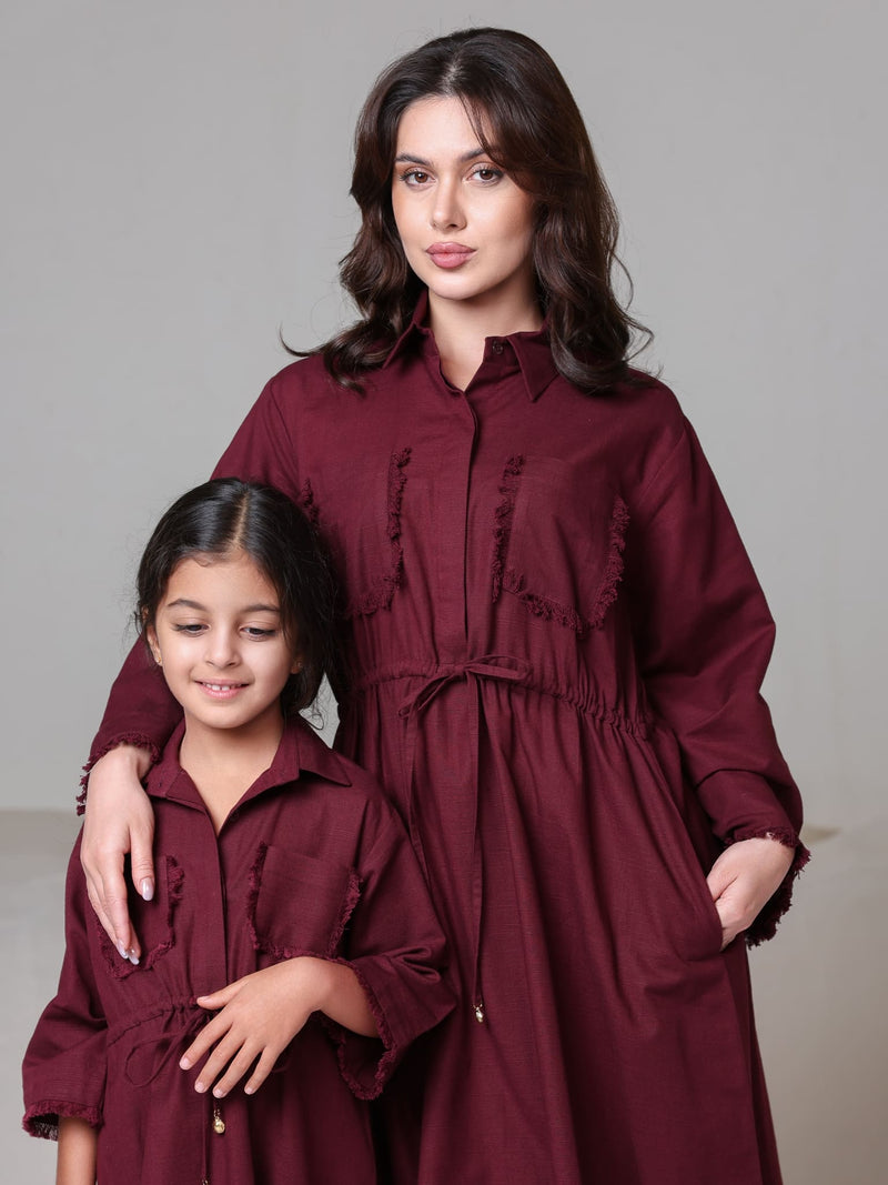 Noelle Maroon Fringe Long Dress