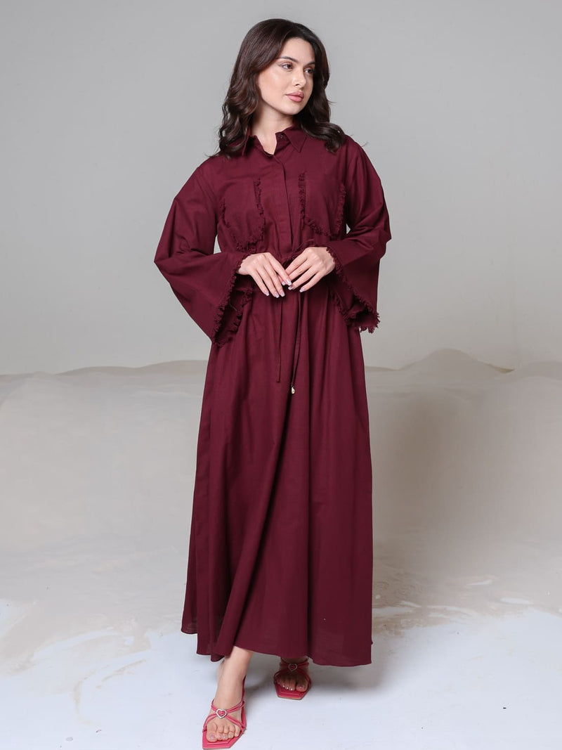 Noelle Maroon Fringe Long Dress