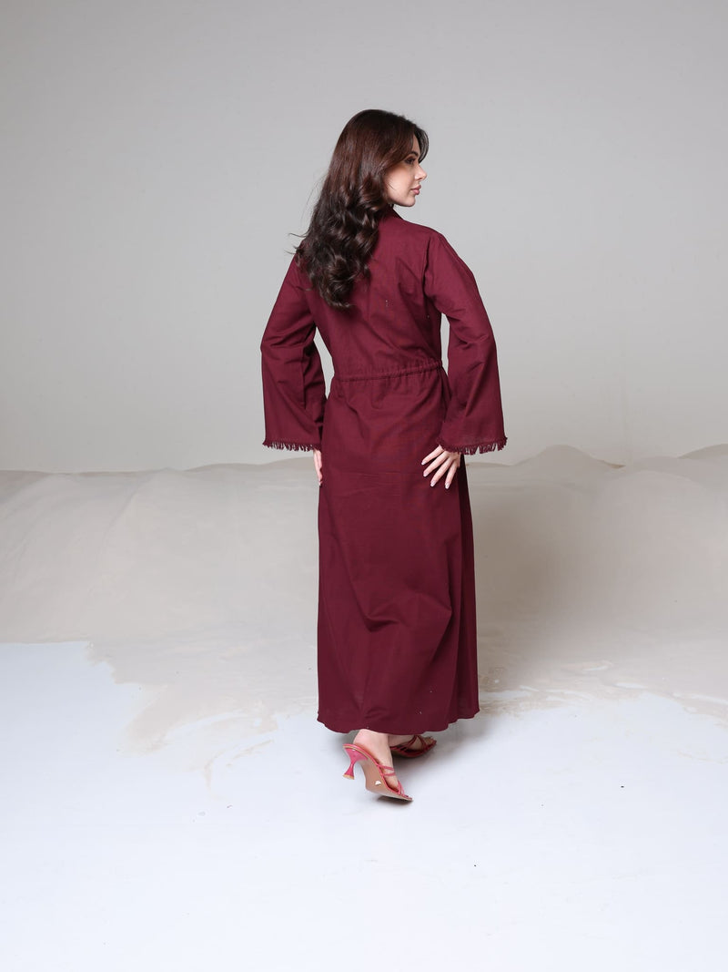 Noelle Maroon Fringe Long Dress