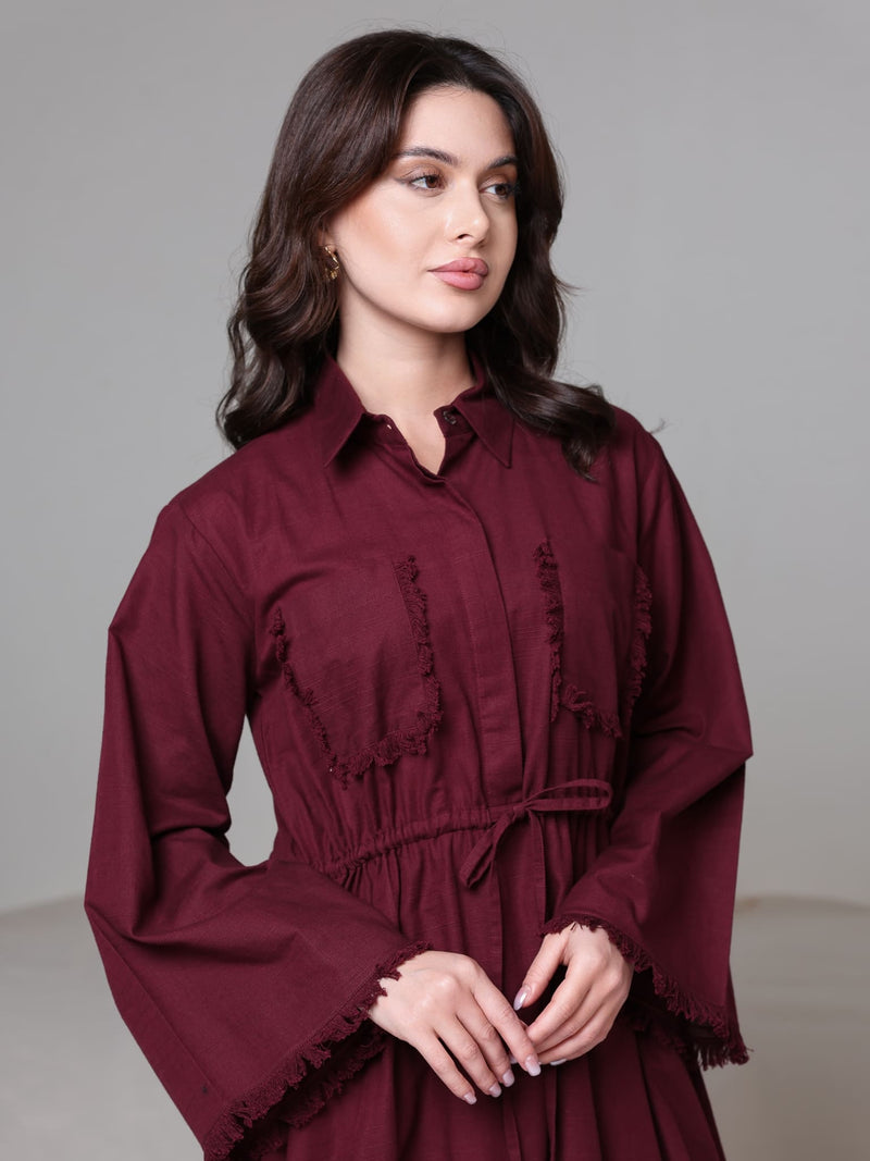 Noelle Maroon Fringe Long Dress