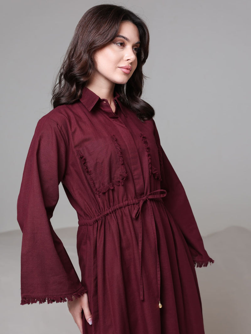 Noelle Maroon Fringe Long Dress