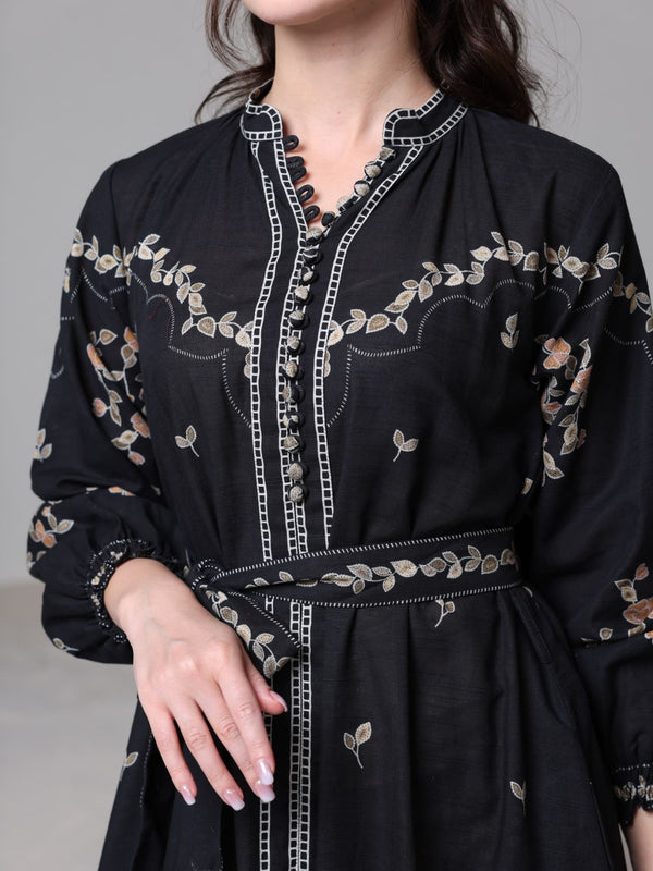 Rubin Black Leaf Pattern Dress