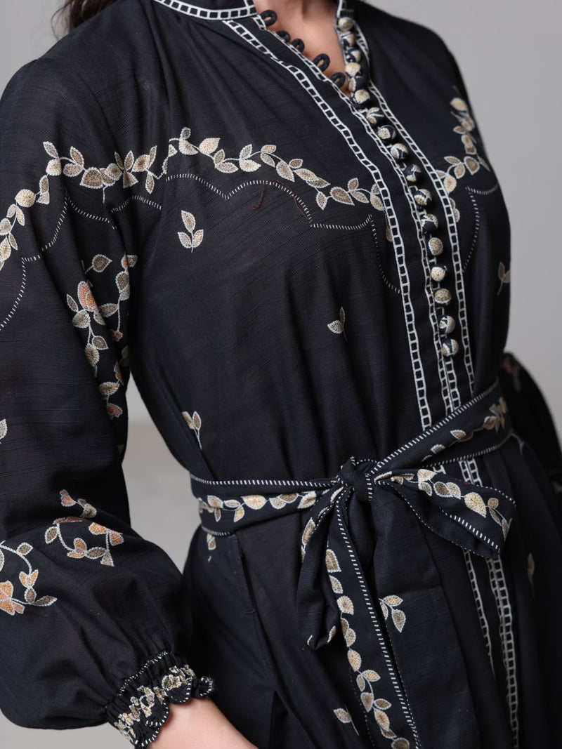 Rubin Black Leaf Pattern Dress