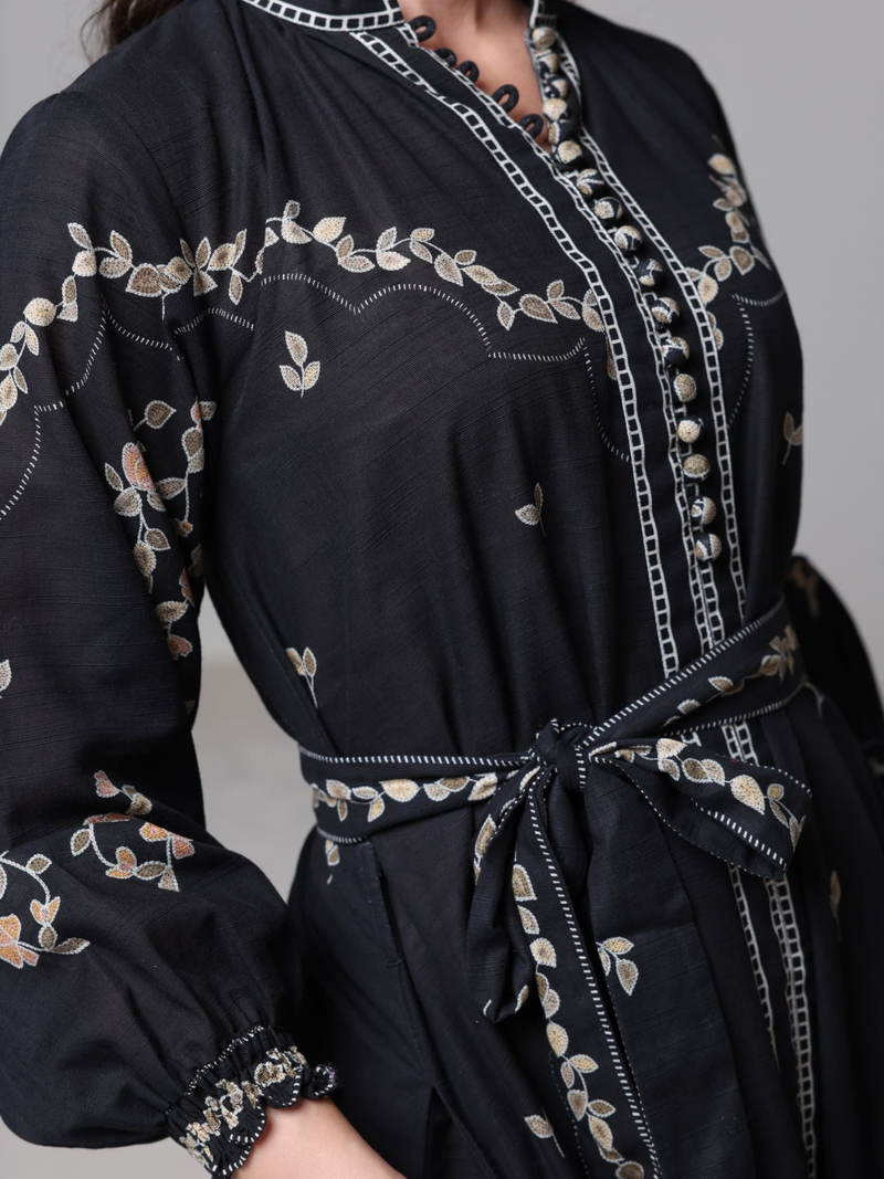 Rubin Black Leaf Pattern Dress