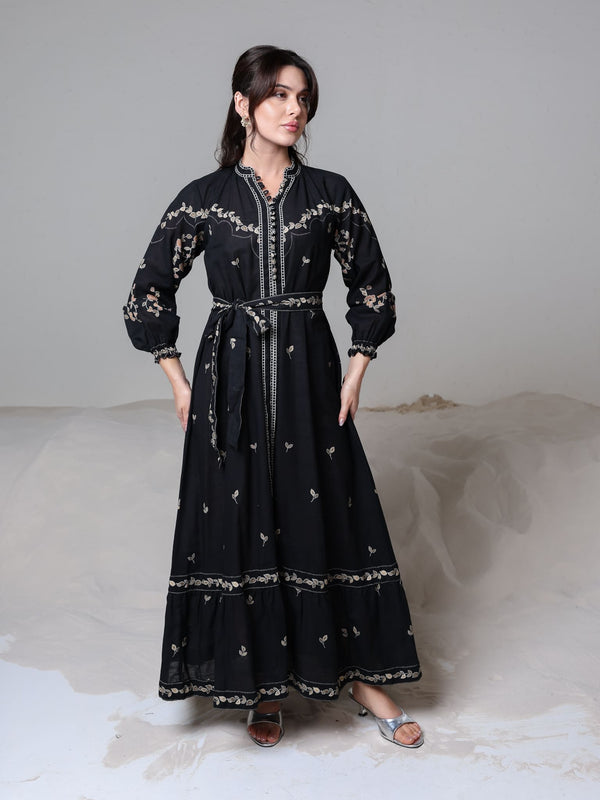 Rubin Black Leaf Pattern Dress