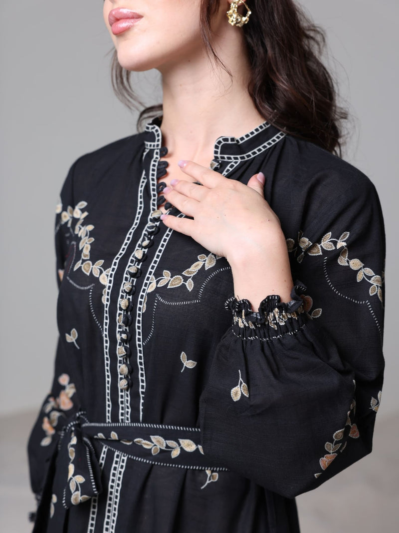 Rubin Black Leaf Pattern Dress