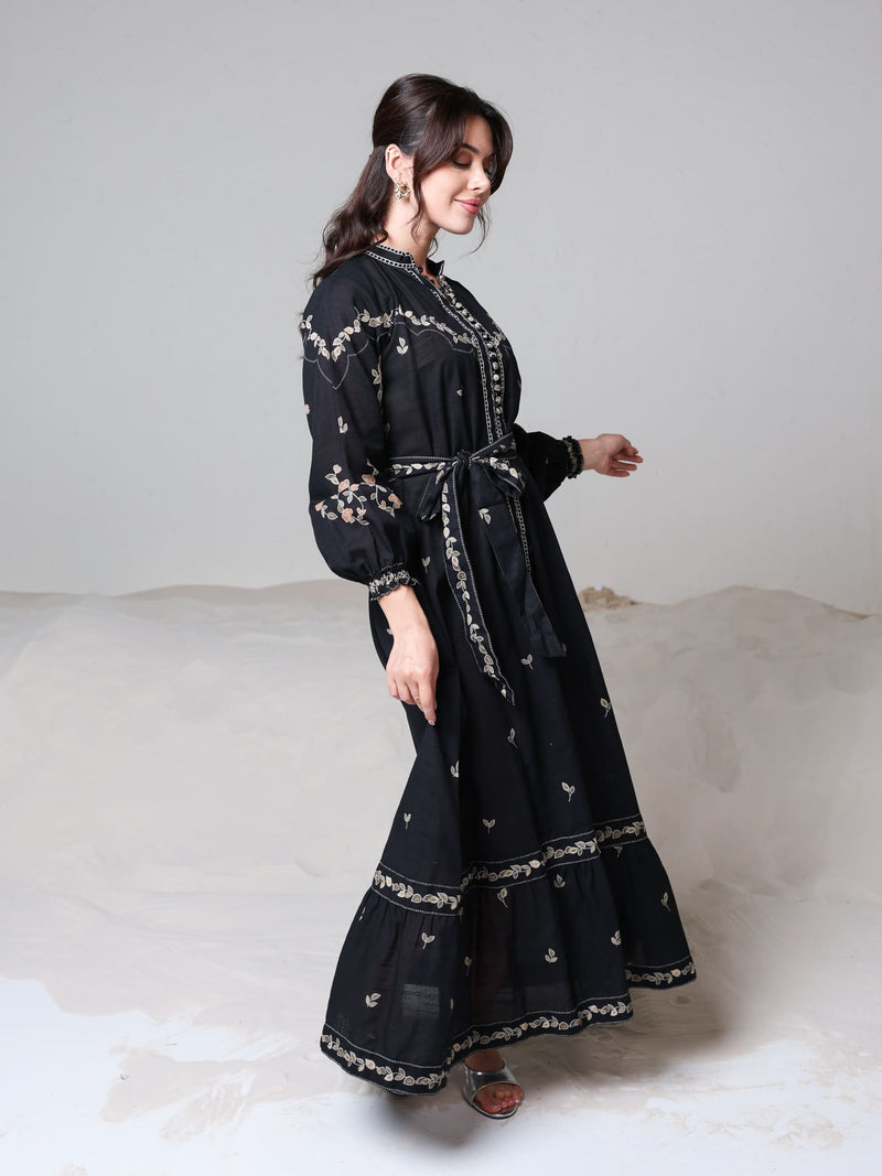 Rubin Black Leaf Pattern Dress