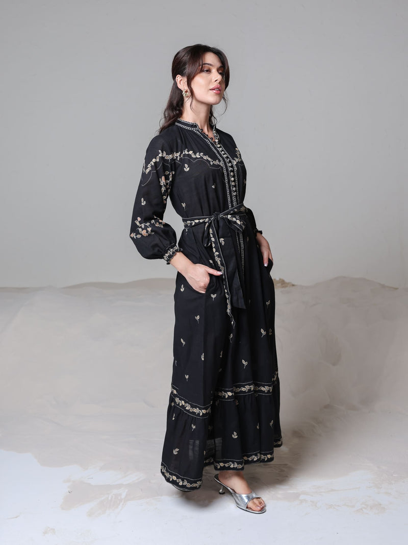 Rubin Black Leaf Pattern Dress