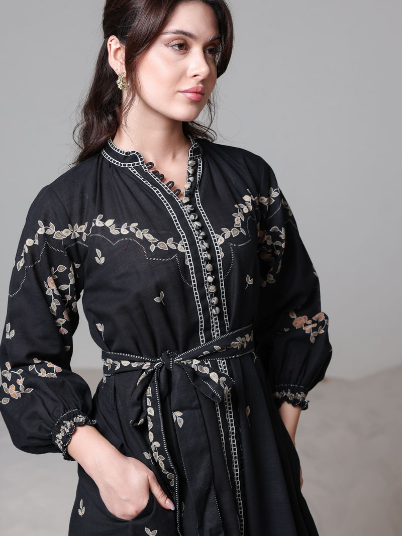 Rubin Black Leaf Pattern Dress