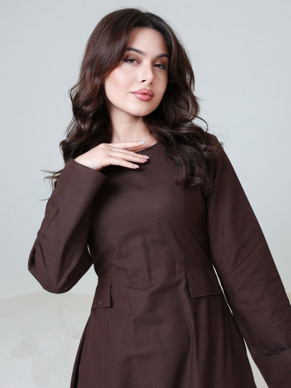 Reeve Brown Flap Panel Long Dress