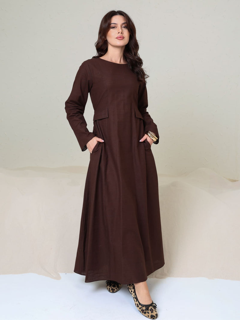 Reeve Brown Flap Panel Long Dress
