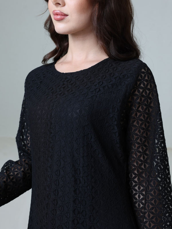 Evaleen Black Panel Net Dress