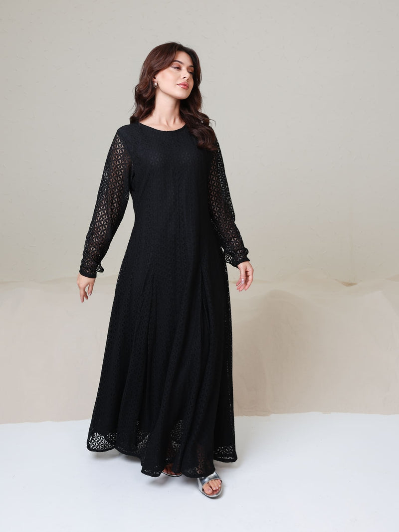 Evaleen Black Panel Net Dress