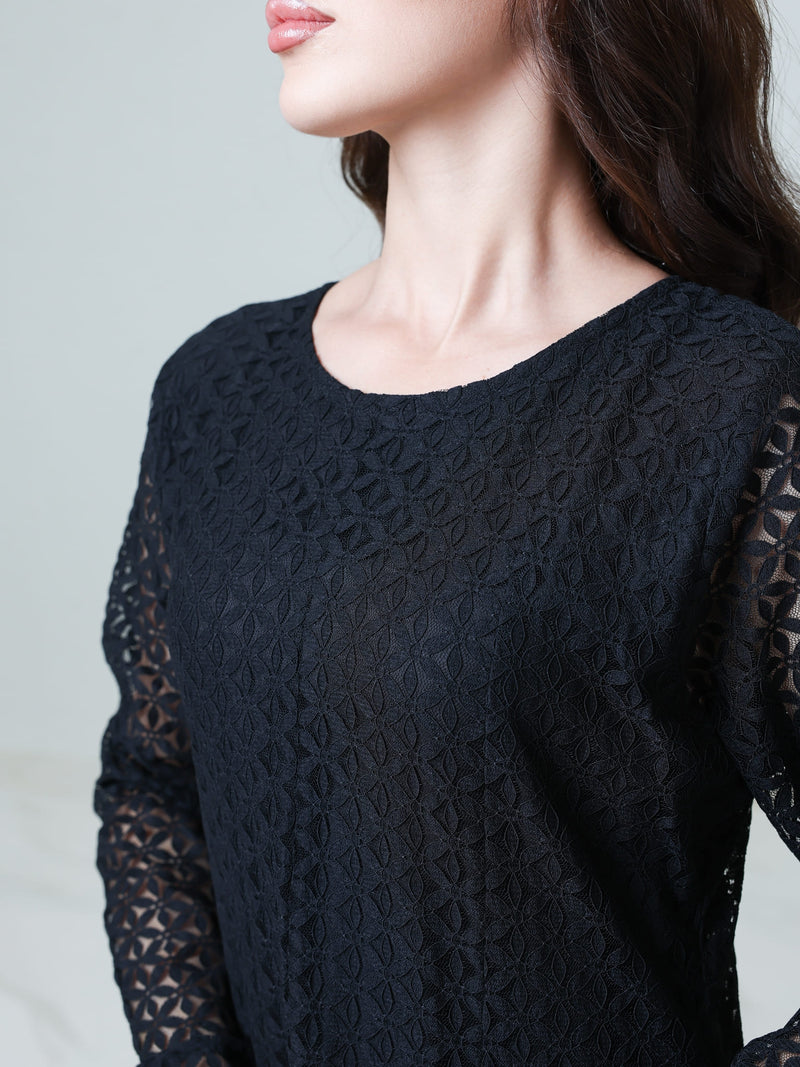 Evaleen Black Panel Net Dress