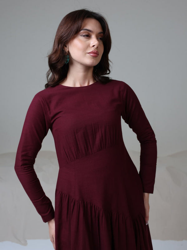 long sleeve rush dresses Maroon Rush Long Dress