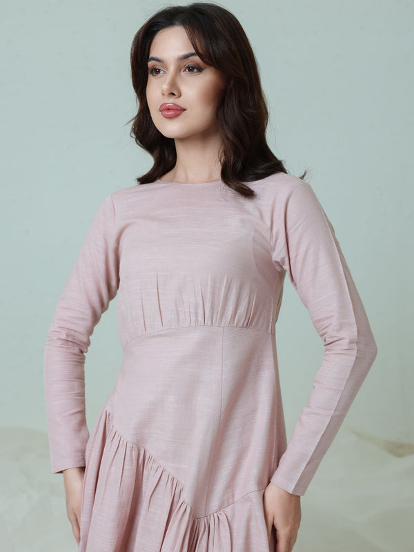pink dress pic A-line Off-the-shoulder Ruched Pink Princess Dress Long Evening Dress   SELINADRESS