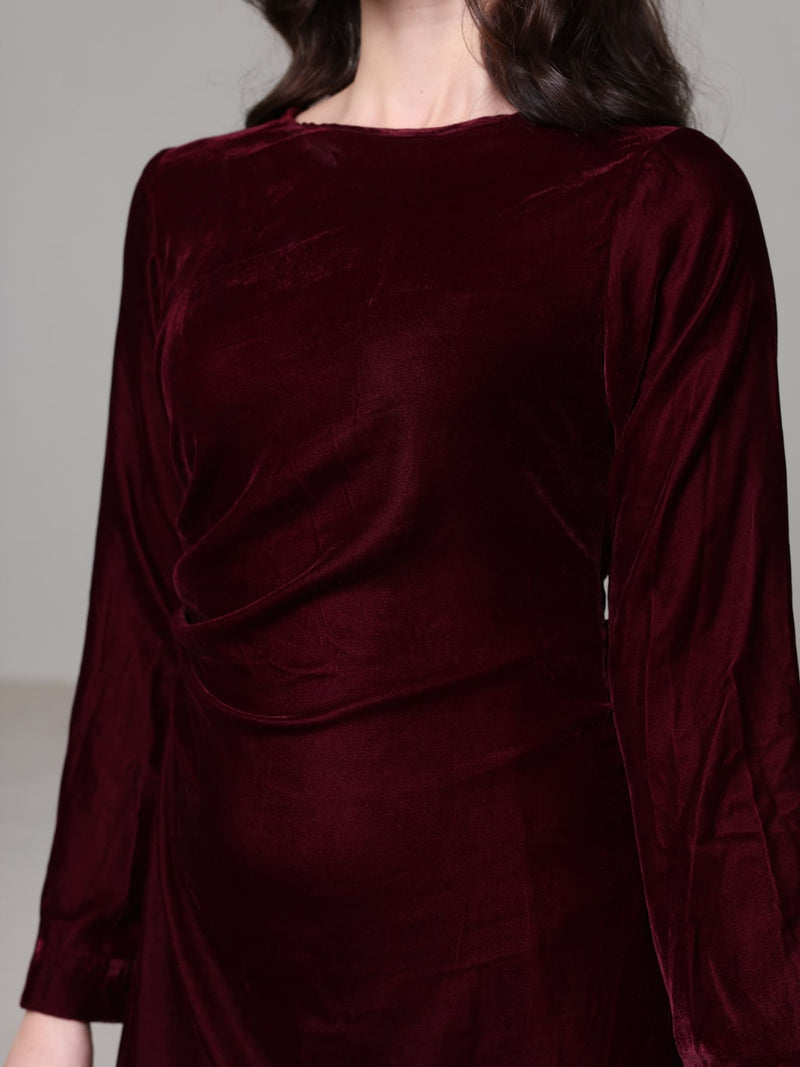 Calista Maroon Velvet Dress