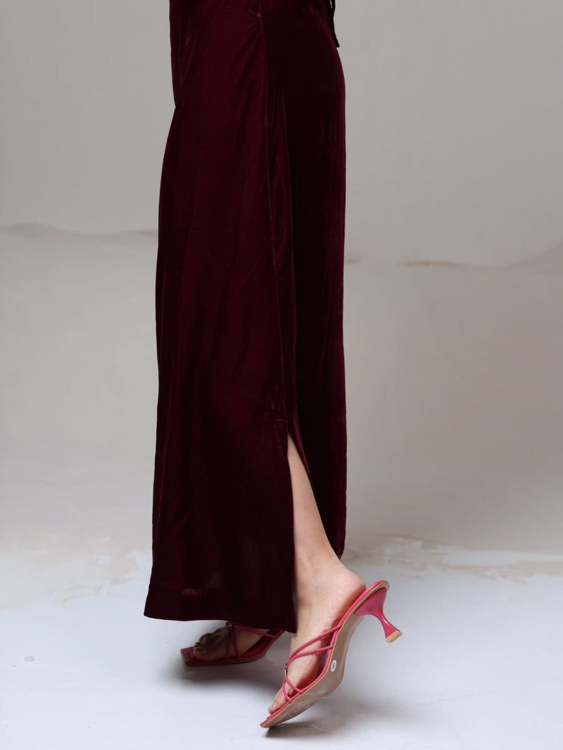 Calista Maroon Velvet Dress