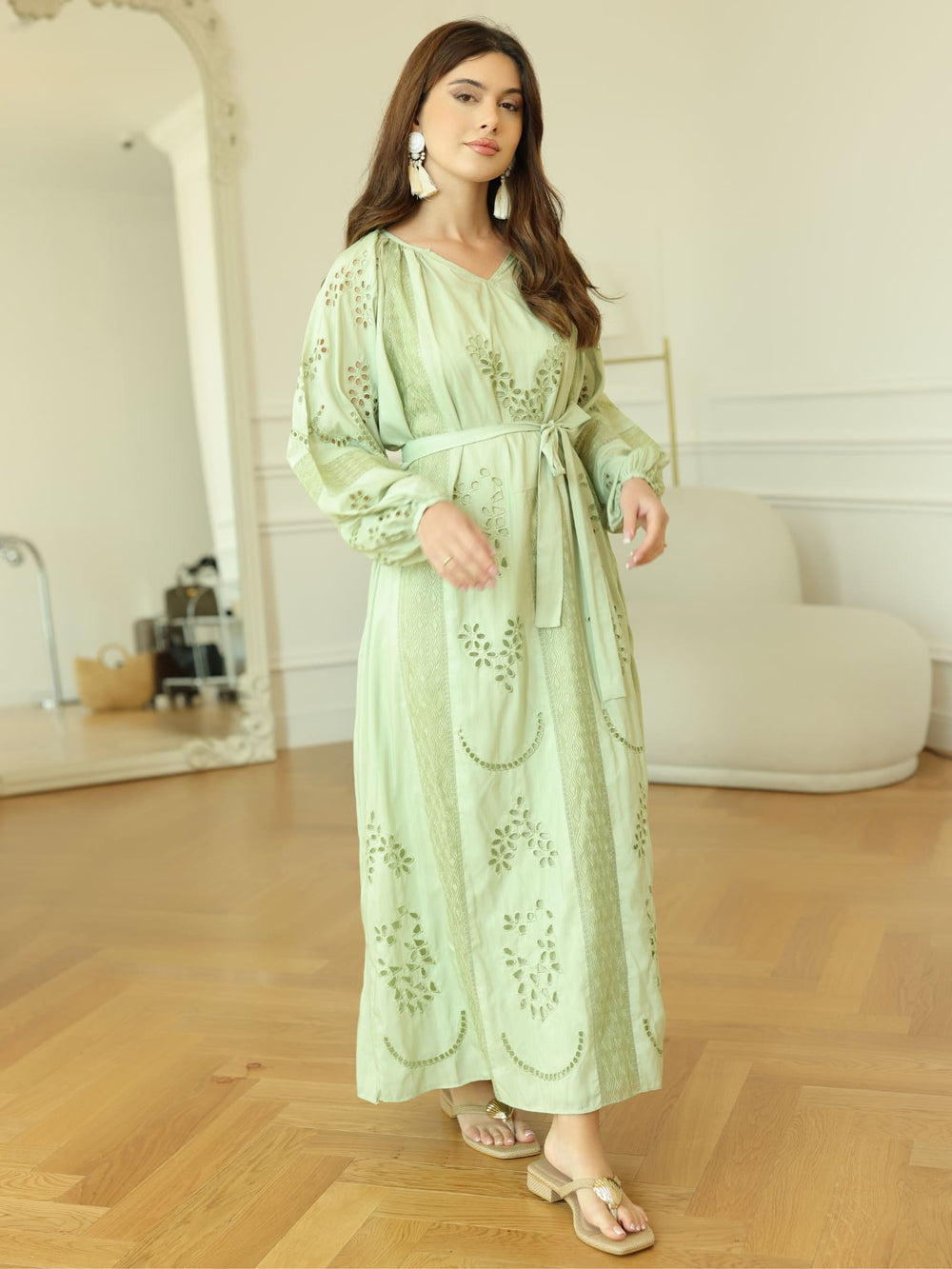 Emelith Green Cutwork Panel Dress