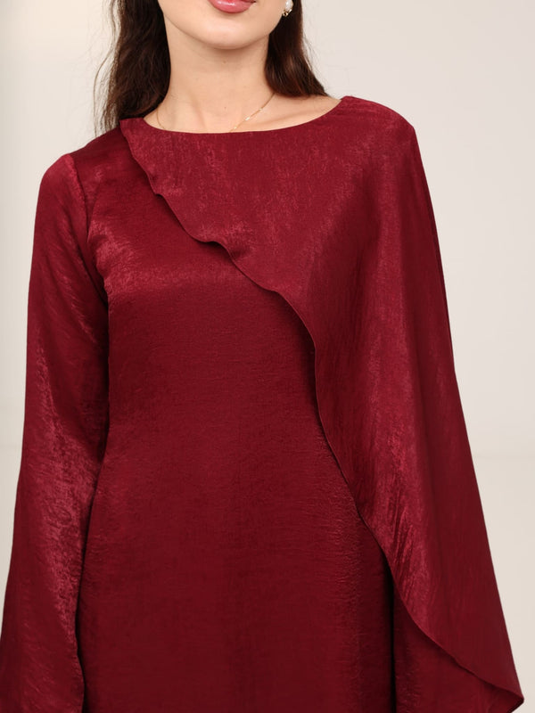 Romina Maroon Cape Long Dress