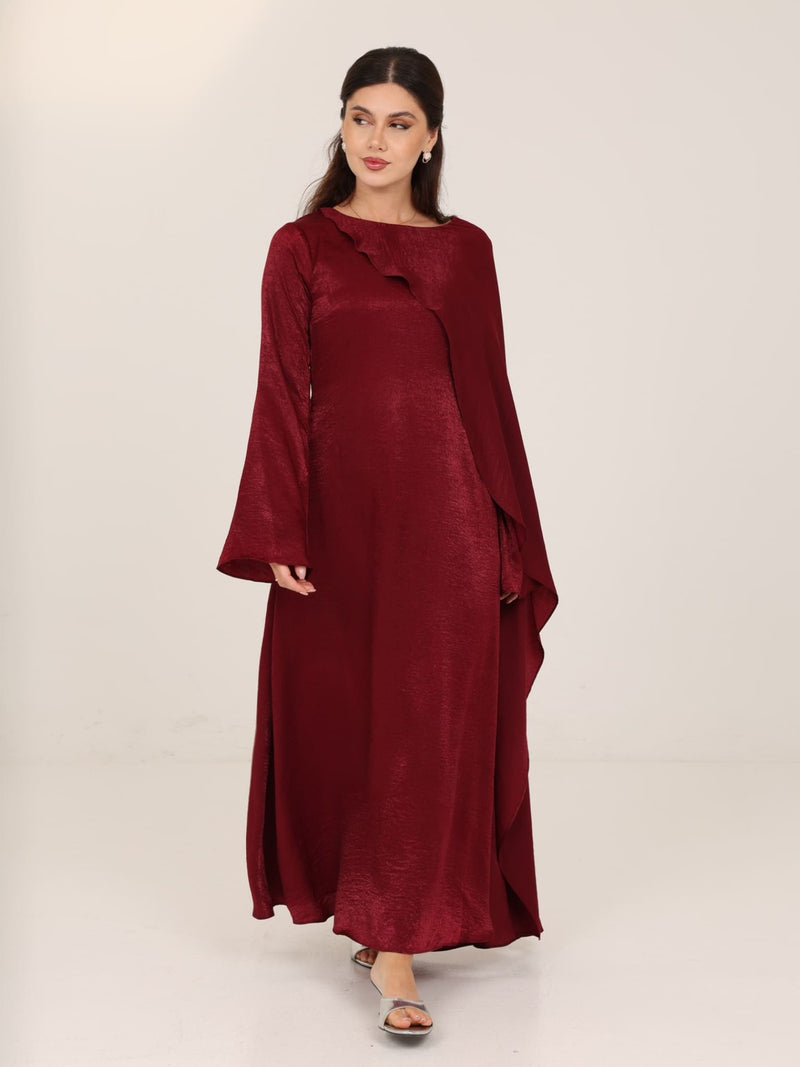 Romina Maroon Cape Long Dress Romina Maroon Cape Long Dress
