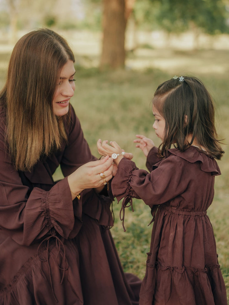 Mini Bruna Brown Frill Dress For Girls