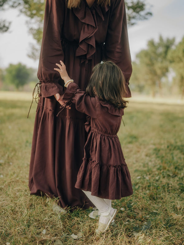 Mini Bruna Brown Frill Dress For Girls