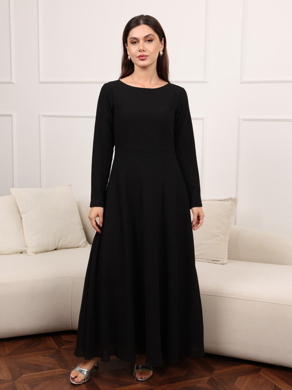 knee length dresses for ladies Mable Black Chiffon Dress