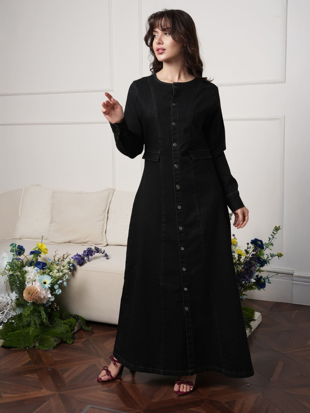 Riona Black Denim Dress