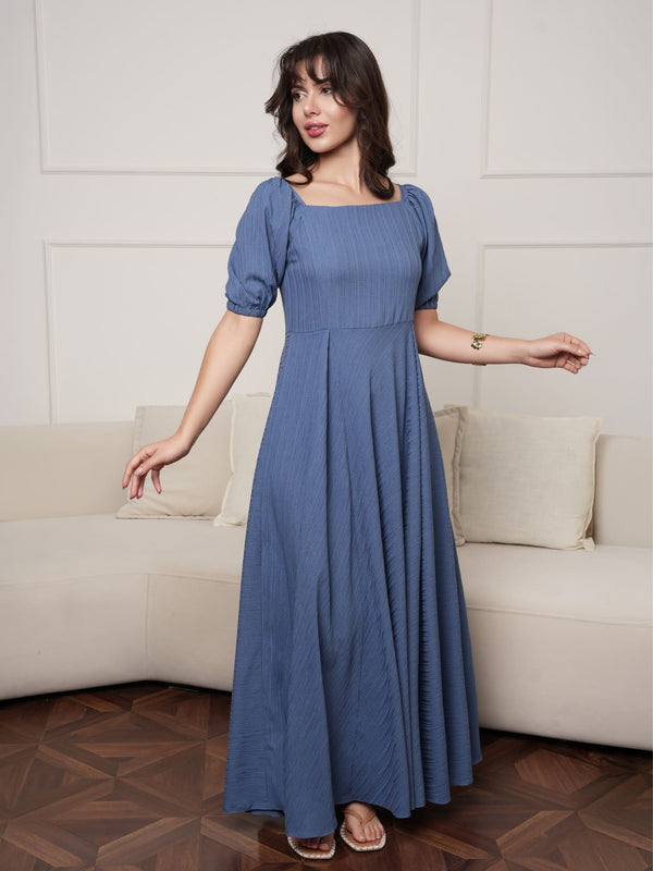 Ariel Blue Textured Long Dress